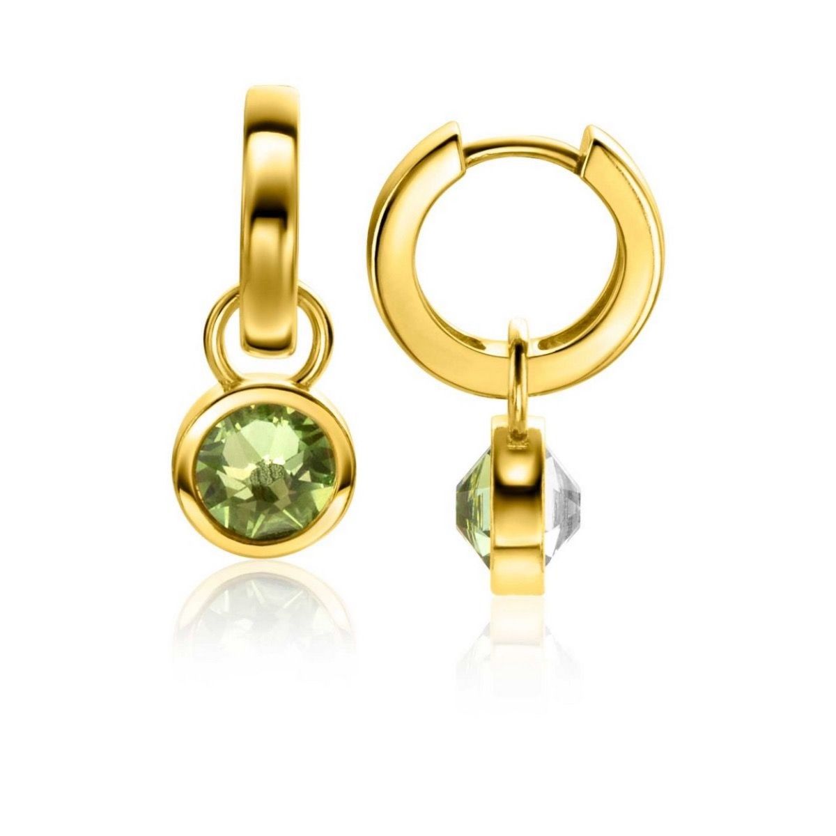 ZINZI Verguld Zilveren Oorbedels met Groene Swarovski kristal - ZICH1006G