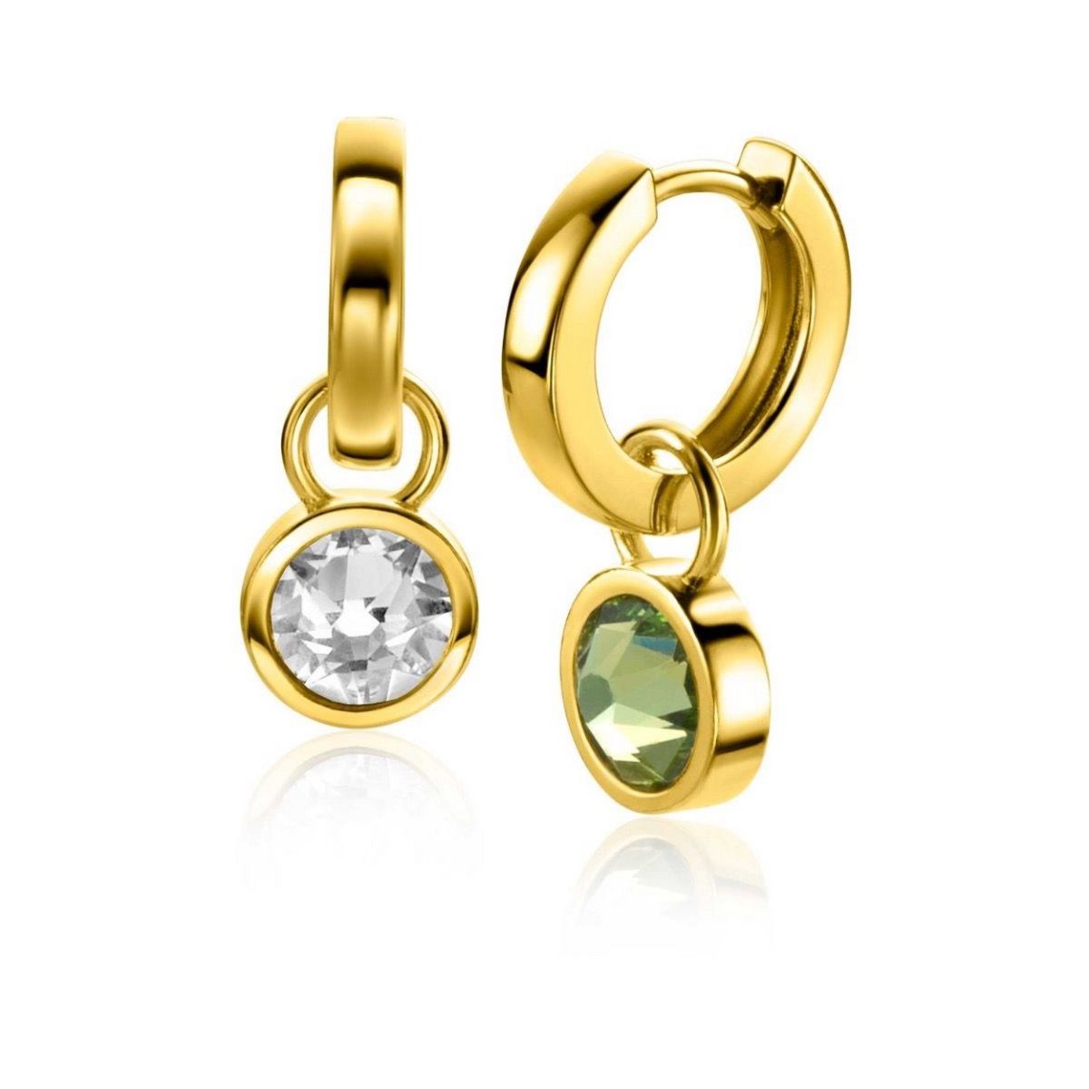 ZINZI Verguld Zilveren Oorbedels met Groene Swarovski kristal - ZICH1006G