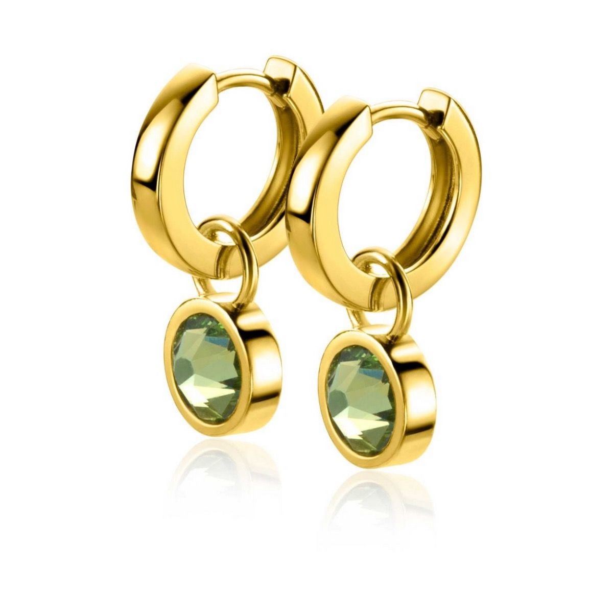 ZINZI Verguld Zilveren Oorbedels met Groene Swarovski kristal - ZICH1006G