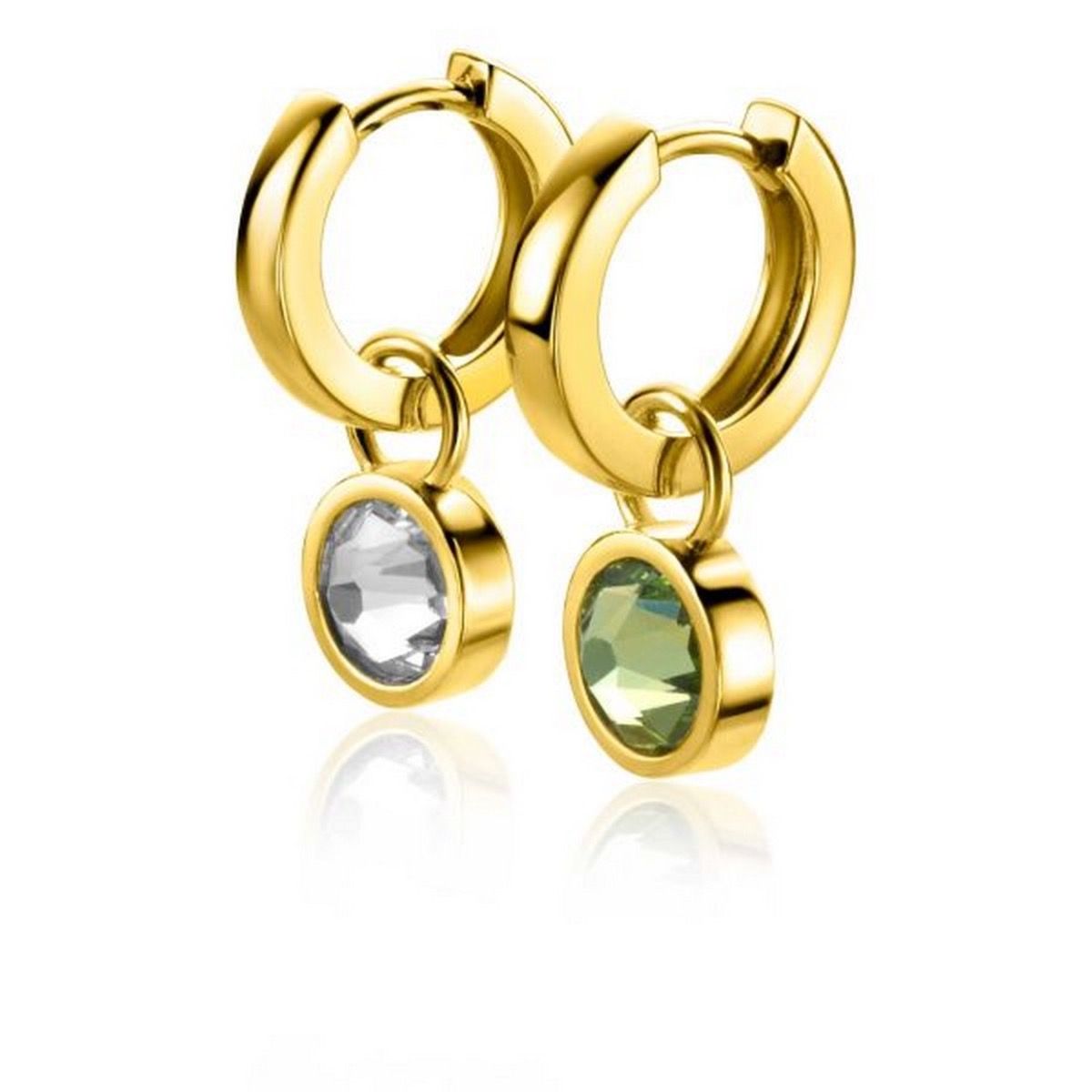 ZINZI Verguld Zilveren Oorbedels met Groene Swarovski kristal - ZICH1006G