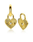 Zinzi gold plated zilveren oorbedels hart met zonnestralen en witte zirkonia 15mm ZICH2305 (excl. oorringen), exclusief en kwalitatief hoogwaardig. Ontdek nu!