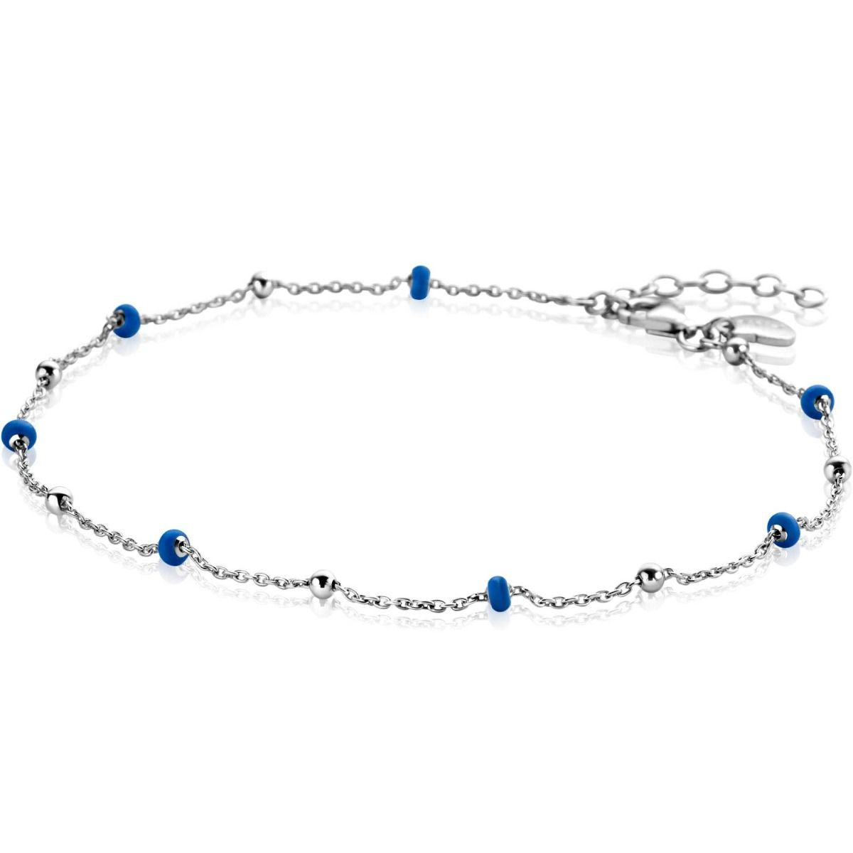 ZINZI Zilveren Enkelbandje met Blauwe Kleursteen - ZIE2511
