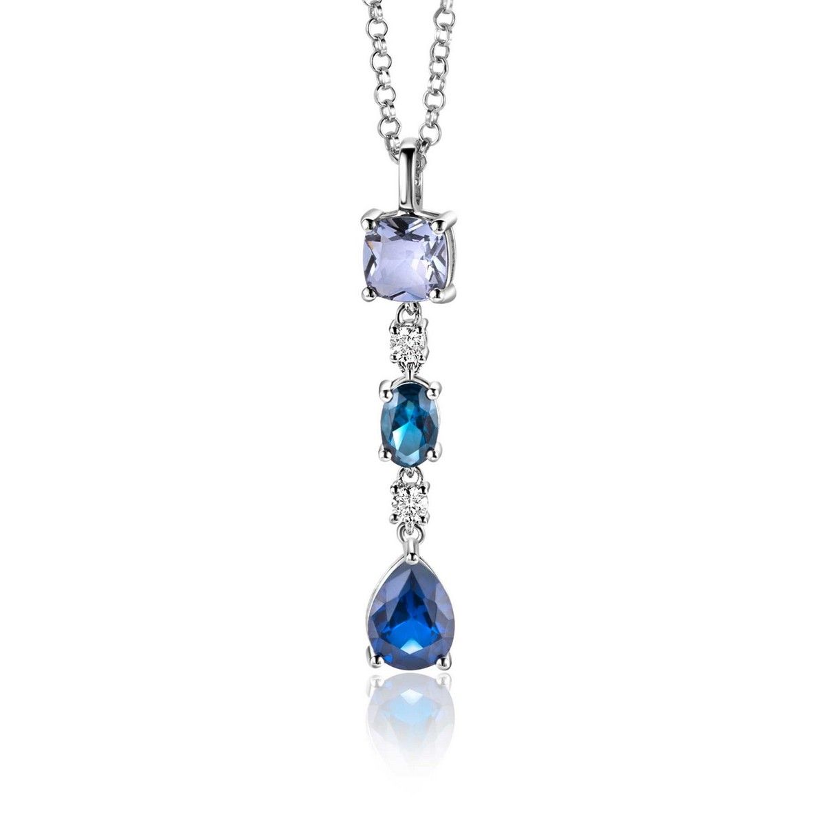 ZINZI Zilveren Hanger met Blauwe Kleursteen - ZIH2397