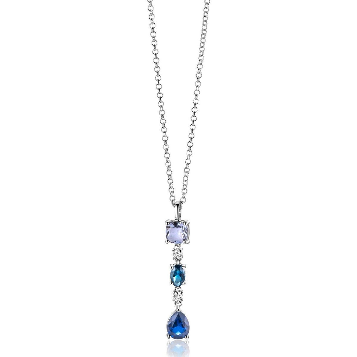 ZINZI Zilveren Hanger met Blauwe Kleursteen - ZIH2397