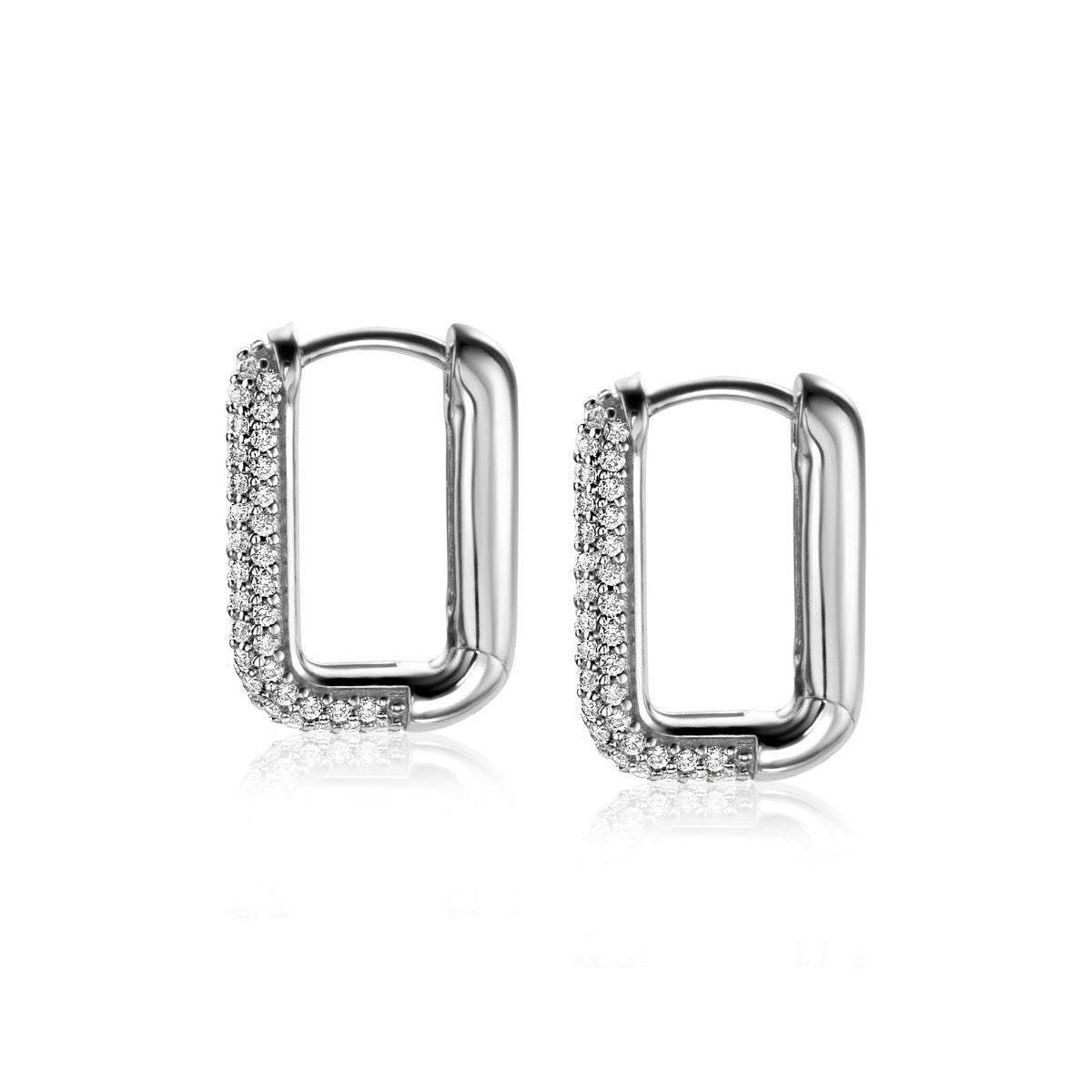 Zinzi zilveren luxe oorringen 18x3mm rechthoekig met witte zirkonia&#39;s ZIO2222Z, exclusief en kwalitatief hoogwaardig. Ontdek nu!