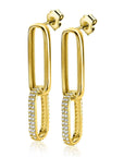 Zinzi gold plated zilveren oorhangers 38mm met ovale schakels en bezet met zirkonia's ZIO2371Y, exclusief en kwalitatief hoogwaardig. Ontdek nu!