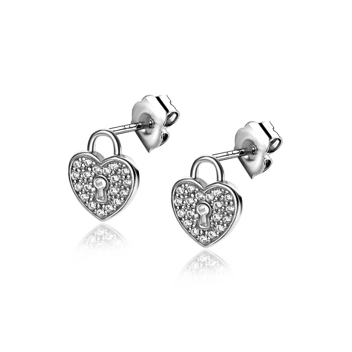 Zinzi zilveren hart oorstekers (10mm), met trendy sleutelgat en bezet met witte zirkonia's ZIO2400, exclusief en kwalitatief hoogwaardig. Ontdek nu!
