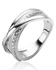 Zinzi zilveren luxe cross-over ring glad met witte zirkonia's ZIR1774, exclusief en kwalitatief hoogwaardig. Ontdek nu!