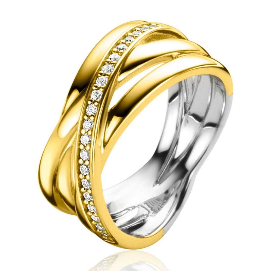 Zinzi gold plated zilveren brede cross-over ring glad wit ZIR1790Y, exclusief en kwalitatief hoogwaardig. Ontdek nu!