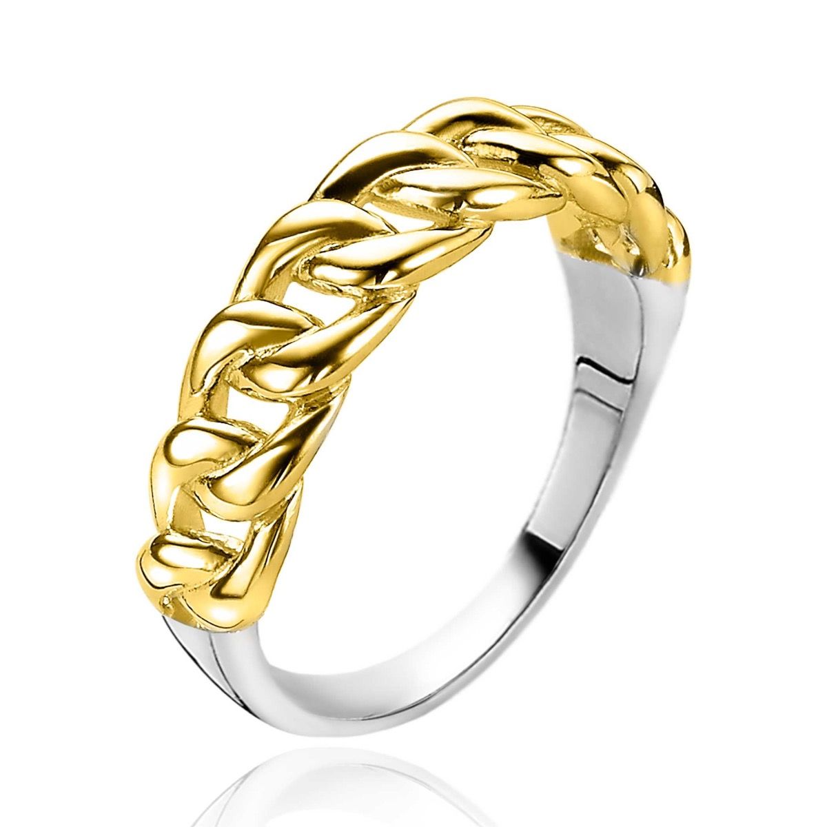 Zinzi zilveren ring 14K geel verguld gourmet schakel 5,5mm breed ZIR2225, exclusief en kwalitatief hoogwaardig. Ontdek nu!