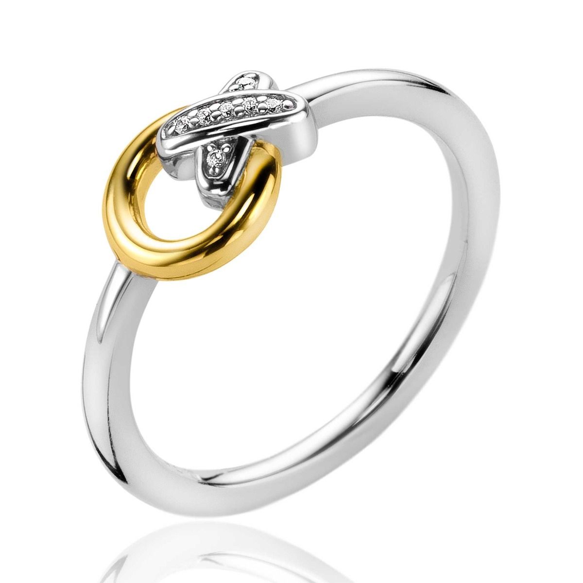 Zinzi zilveren ring geel verguld rondje en kruisje met zirkonia&#39;s ZIR2249, exclusief en kwalitatief hoogwaardig. Ontdek nu!