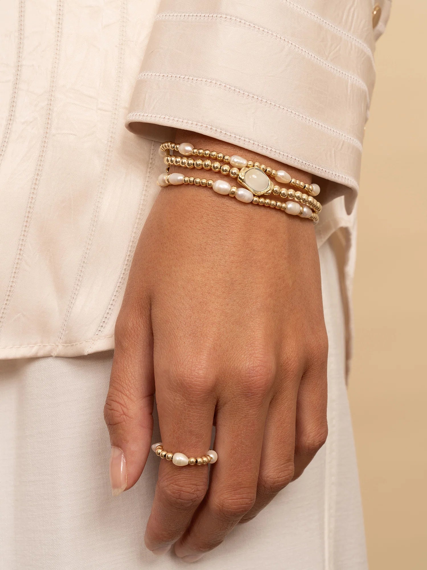 Sparkling Jewels Armband Parel SBG-PEARL-MIX-DBFCTRDL Goudkleurig