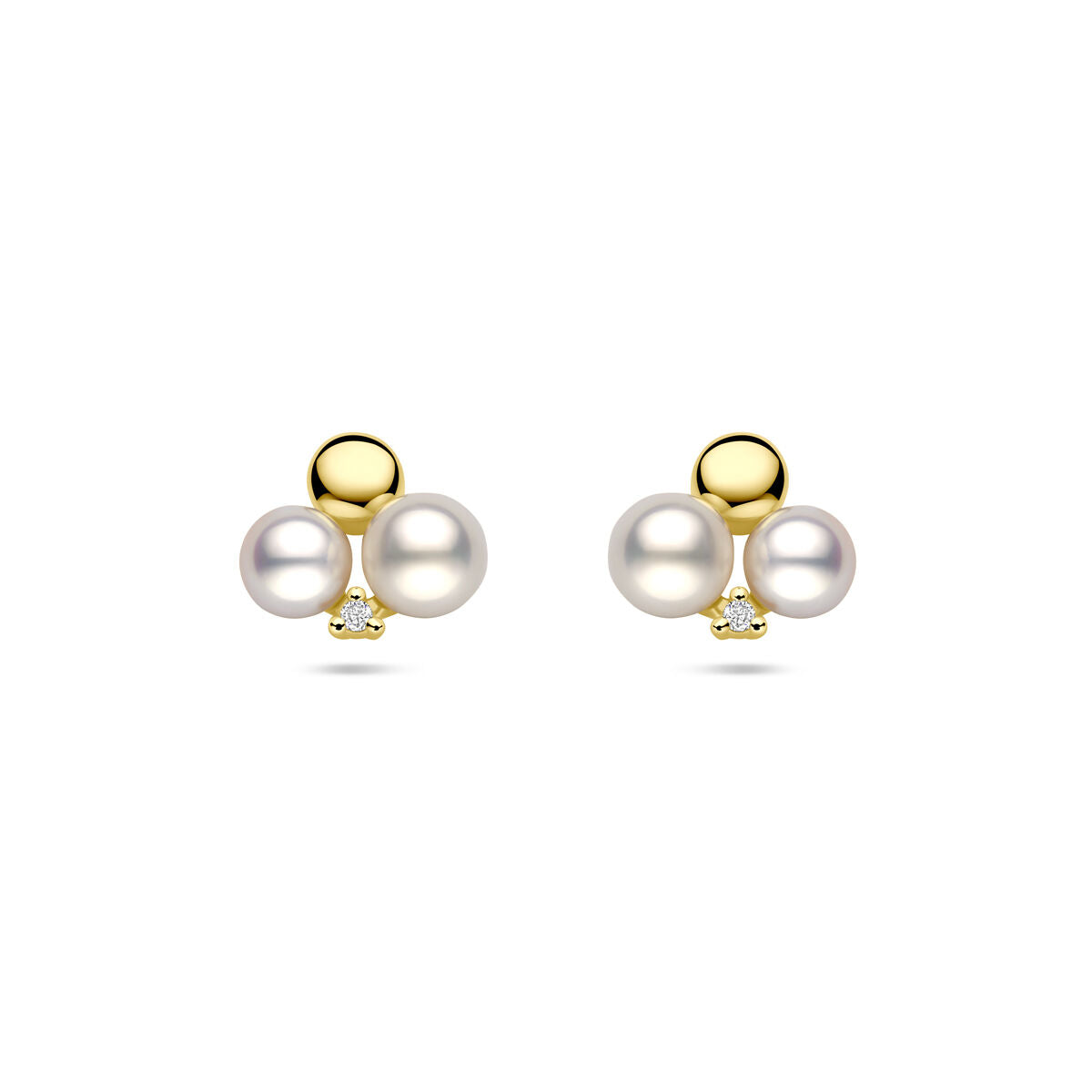14K geelgouden oorknoppen parels en diamant 0.02ct 2x 0.01ct h si 9 mm - 4034539