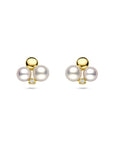 14K geelgouden oorknoppen parels en diamant 0.02ct 2x 0.01ct h si 9 mm - 4034539
