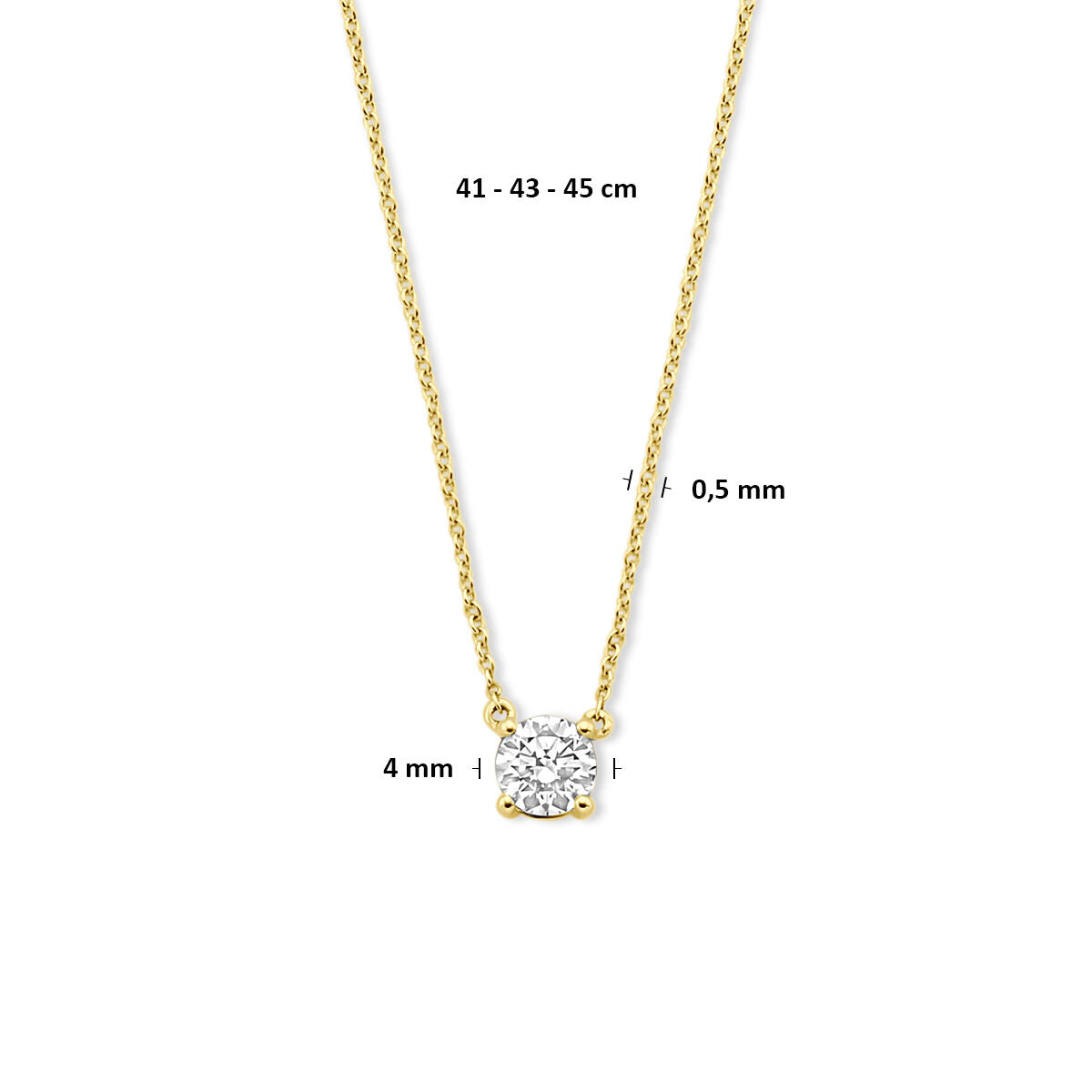 Collier lab grown diamant 0.25ct g vs 41 - 43 - 45 cm 14K geelgoud