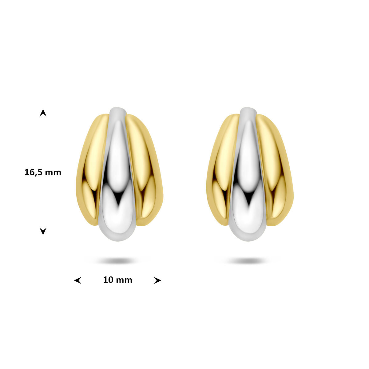 Stekeroorringen 16,5 mm 1 micron zilver verguld 10 mm