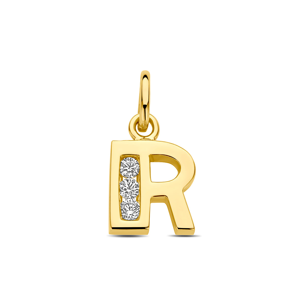 Hanger letter R zirkonia 10 mm 14K geelgoud #Letter_R