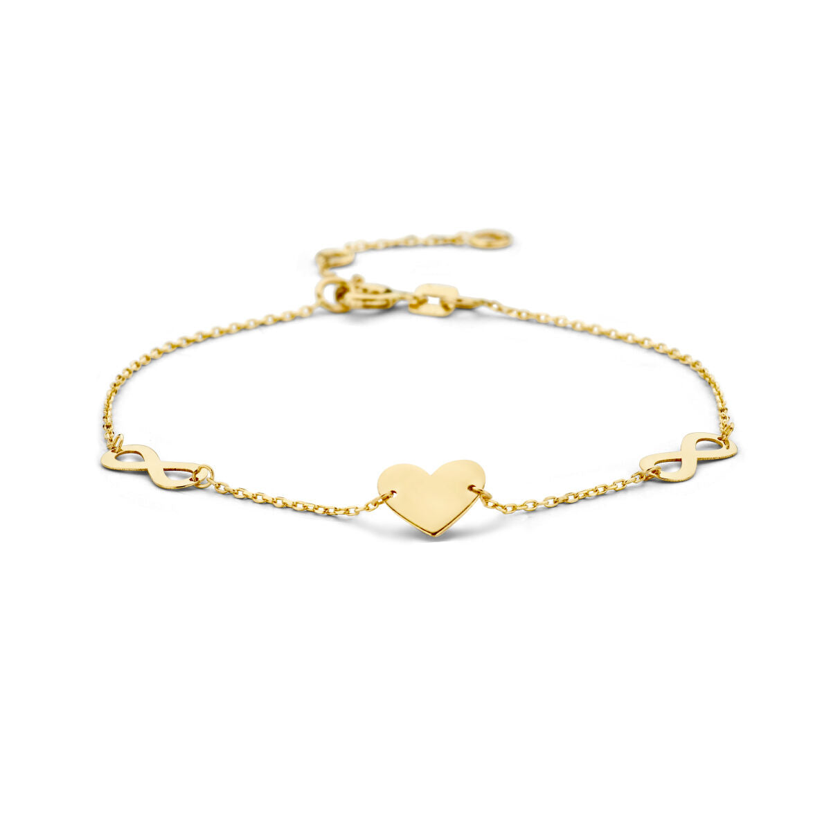 Armband hartje en infinity 9K geelgoud 15,5 - 17 - 18,5 cm
