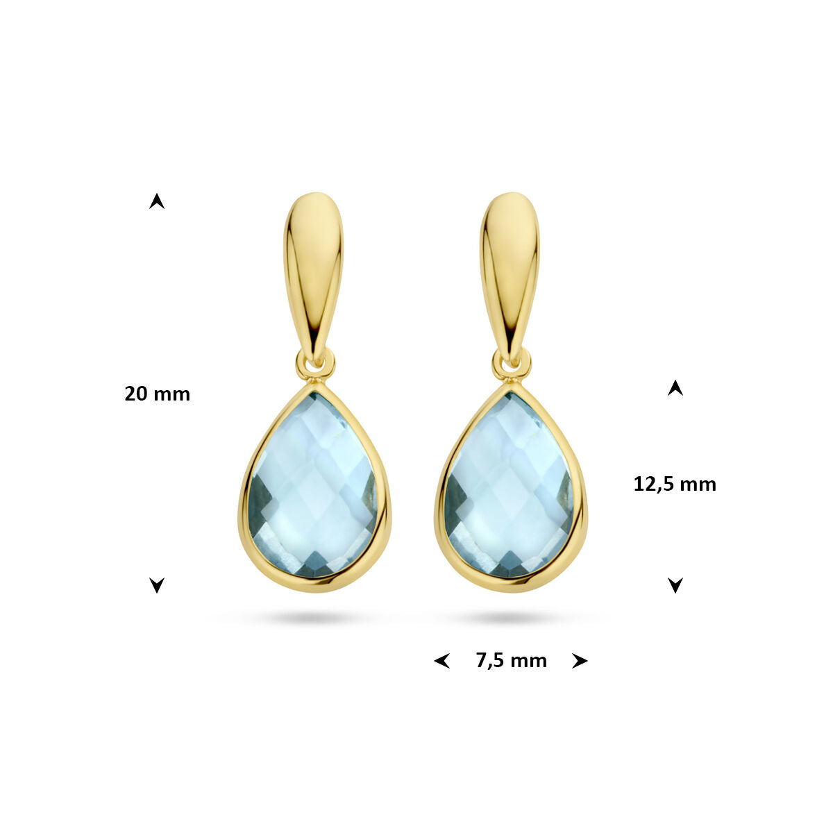 Oorhangers blauw topaas 9K geelgoud 20 mm
