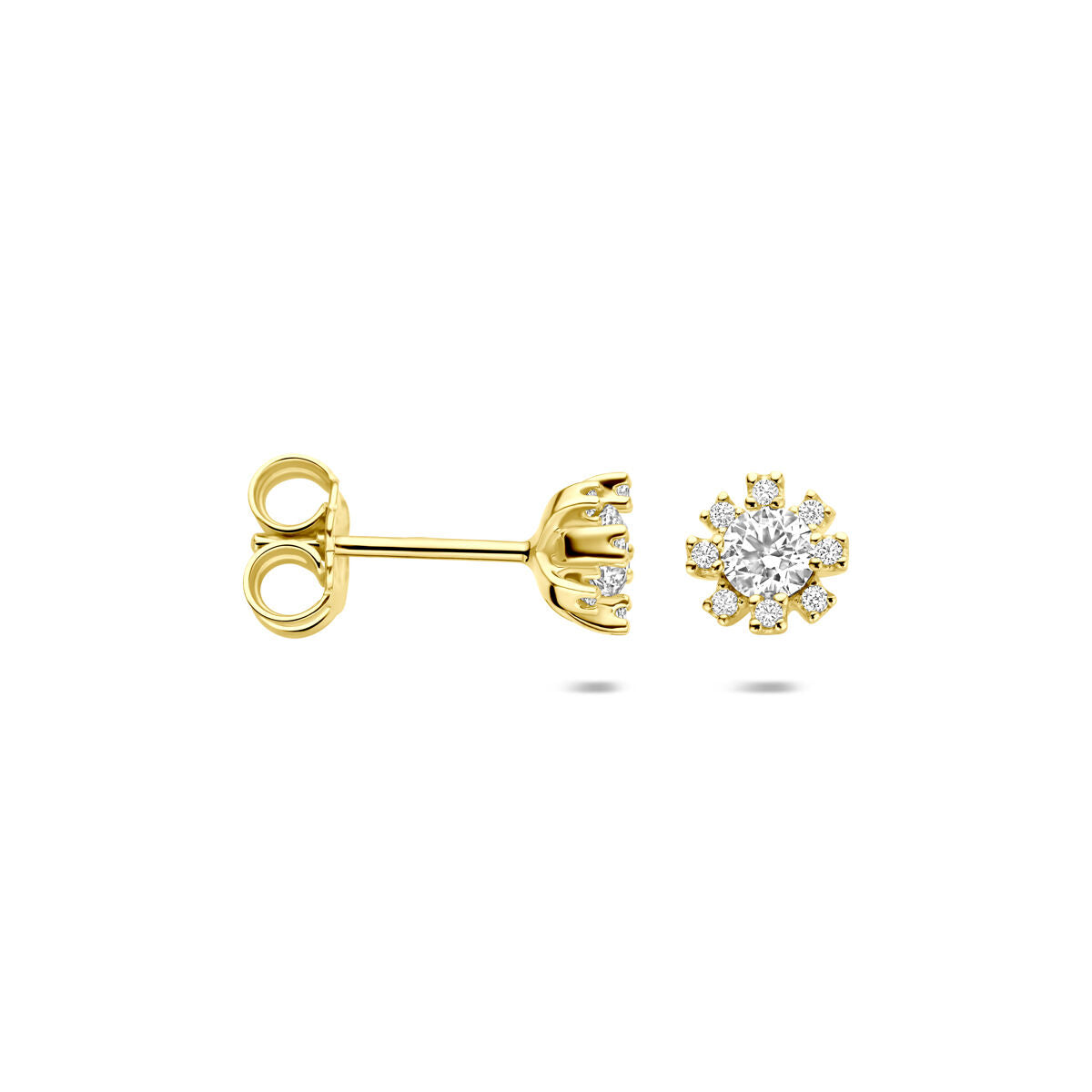 Fantasy Collection Oorbellen rozet zirkonia 6 mm 14K geelgoud