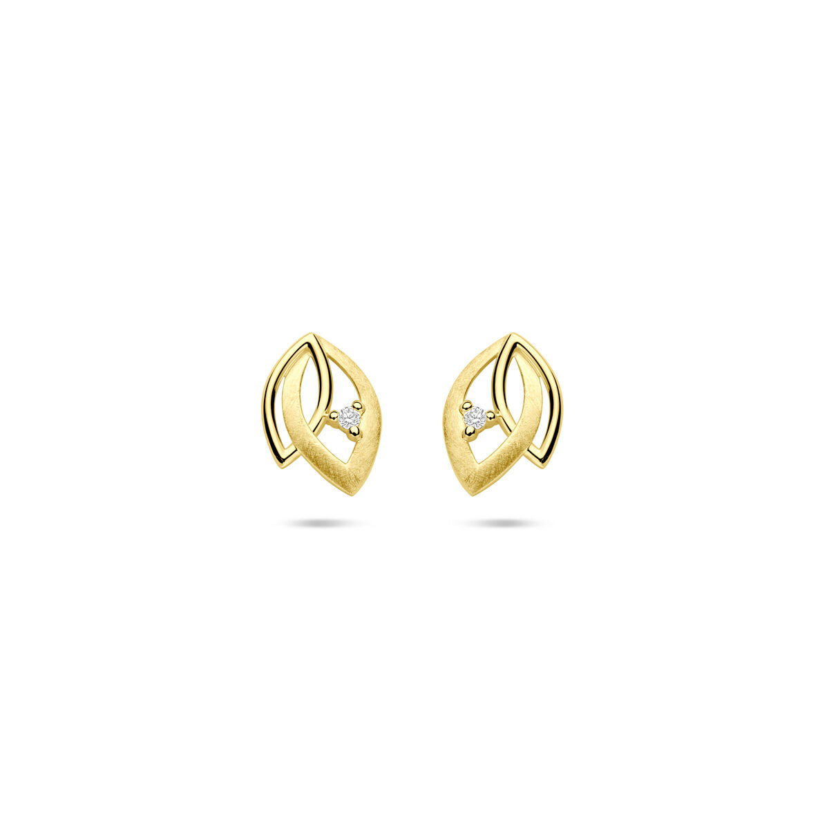 14K geelgouden oorknoppen poli/mat diamant 0.02ct 2x 0.01ct h si 9,5 mm - 4034620