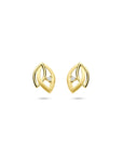 14K geelgouden oorknoppen poli/mat diamant 0.02ct 2x 0.01ct h si 9,5 mm - 4034620