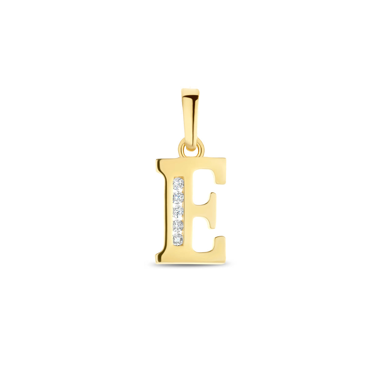Hanger letter E zirkonia 14 mm 14K geelgoud #Letter_E
