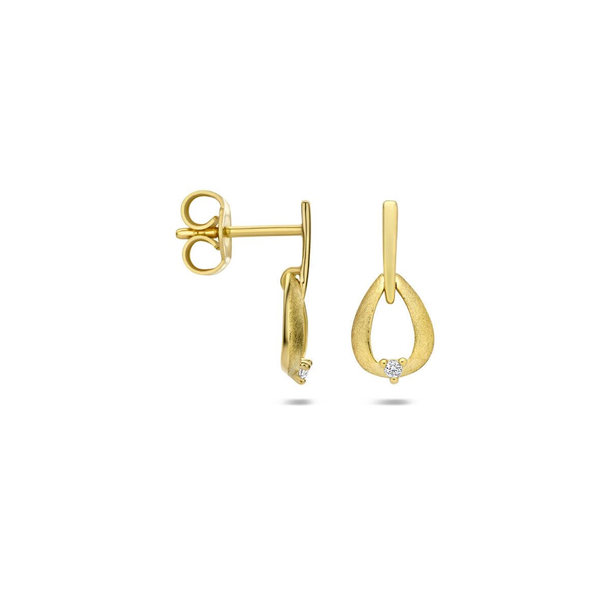 Fantasy Collection Hangende oorbellen diamant 0.02ct (2x 0.01ct) h si 14 mm 14K geelgoud