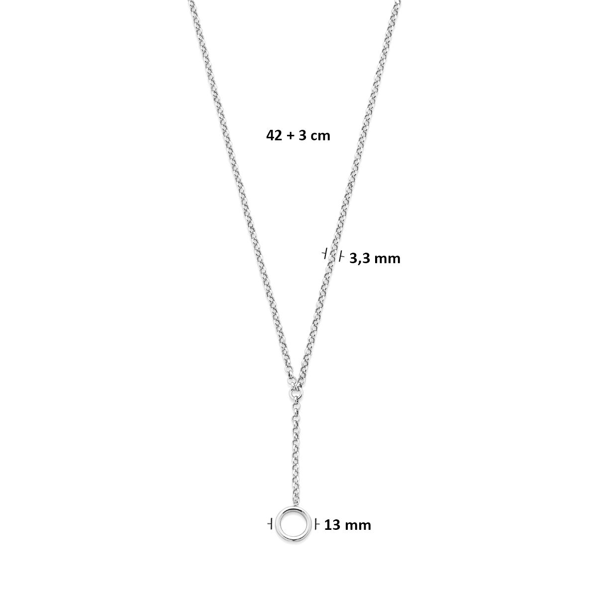 Fantasy Collection Y-collier rondje 42 + 3 cm zilver gerhodineerd