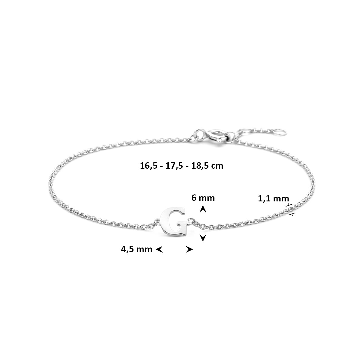 Armband letter G zilver gerhodineerd #Letter_G
