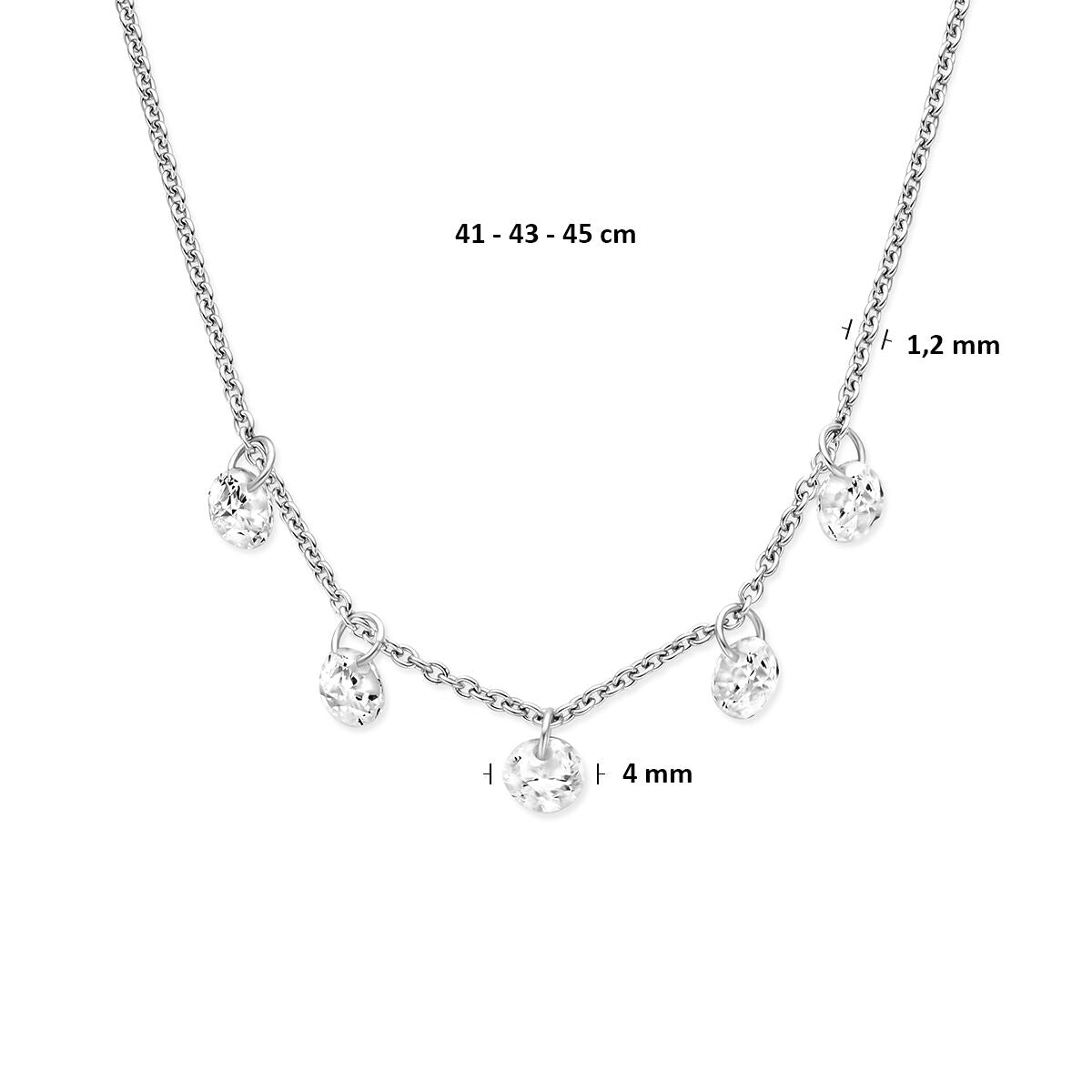 Collier zirkonia 41 - 43 - 45 cm zilver gerhodineerd