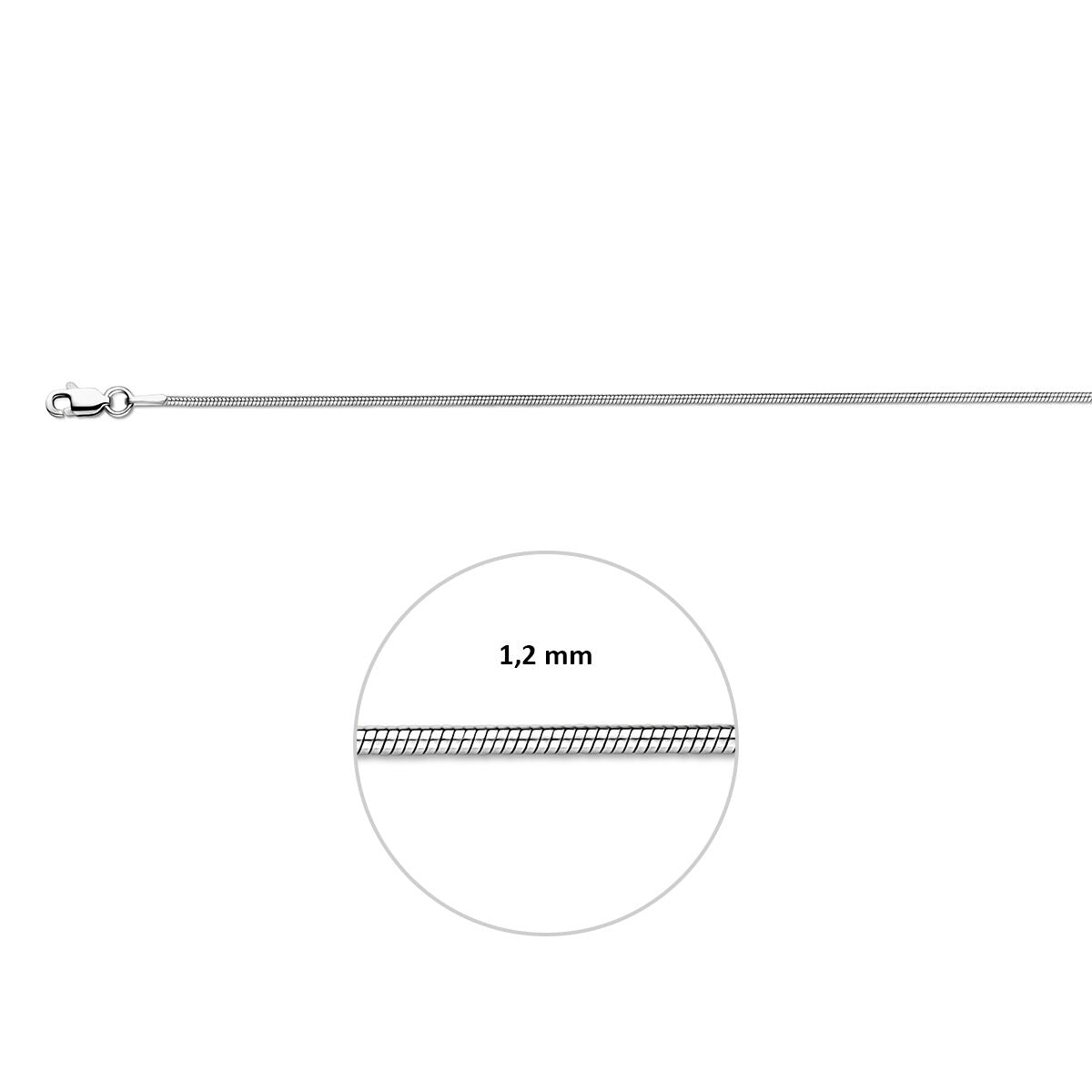Slang rond 1,2 mm zilver gerhodineerd
