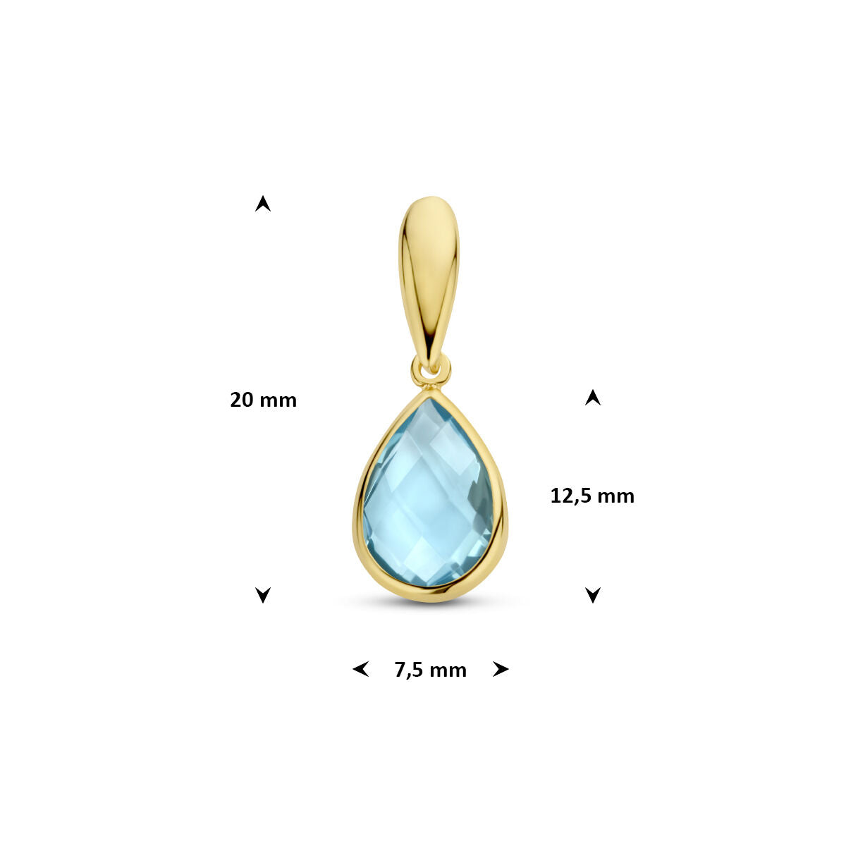 Hanger blauw topaas 9K geelgoud 12,5 mm