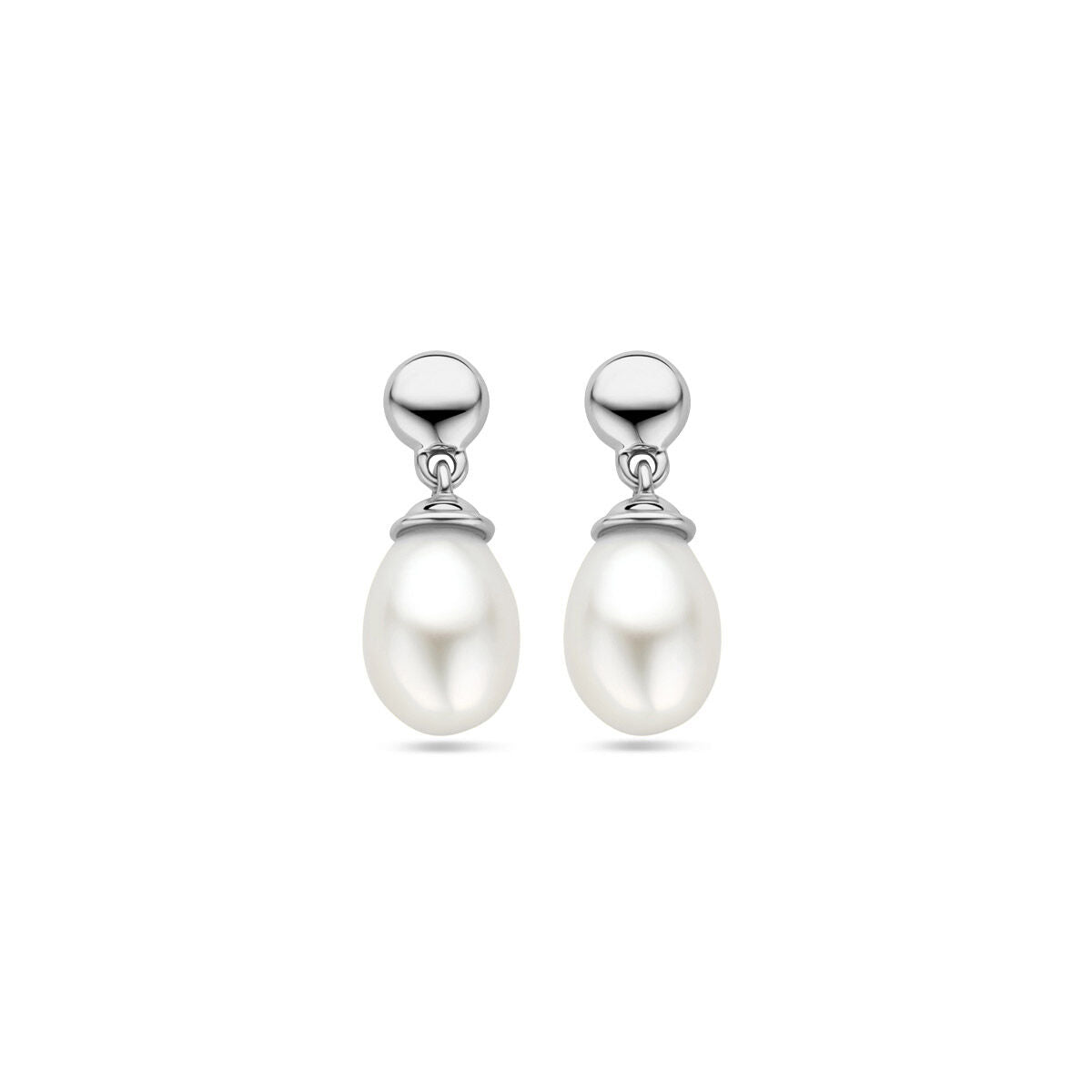 Hangende oorbellen parel 15 mm 14K witgoud