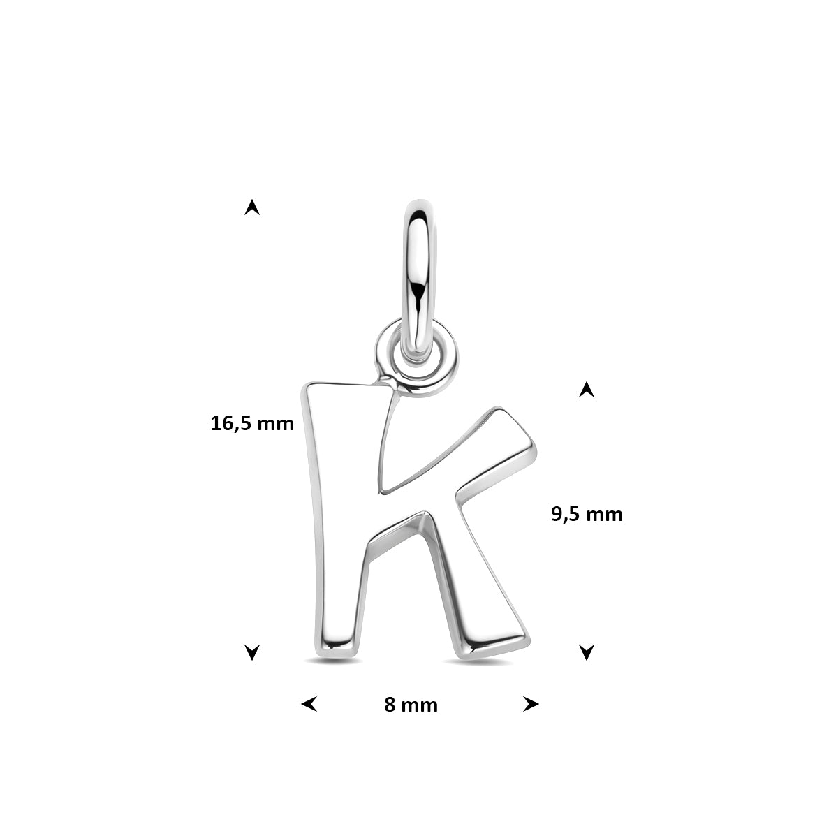 Hanger letter K 12 mm zilver #Letter_K