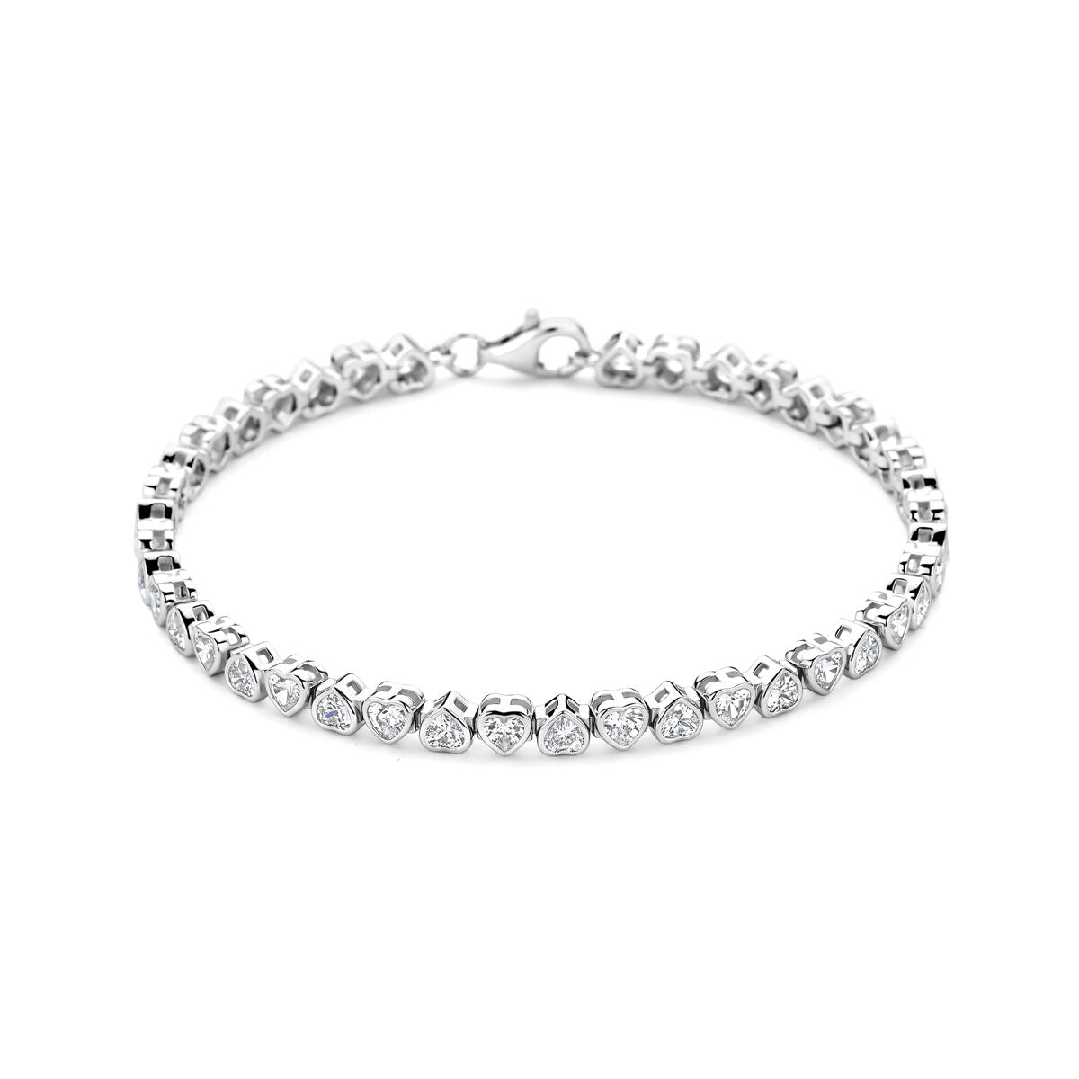 Tennisarmband hartjes zirkonia 4 mm 18 cm zilver gerhodineerd