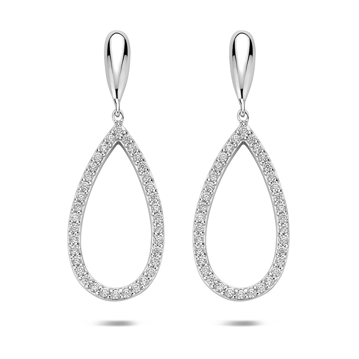 Zilveren gerhodineerde oorhangers druppel zirkonia 43 mm - 1341918