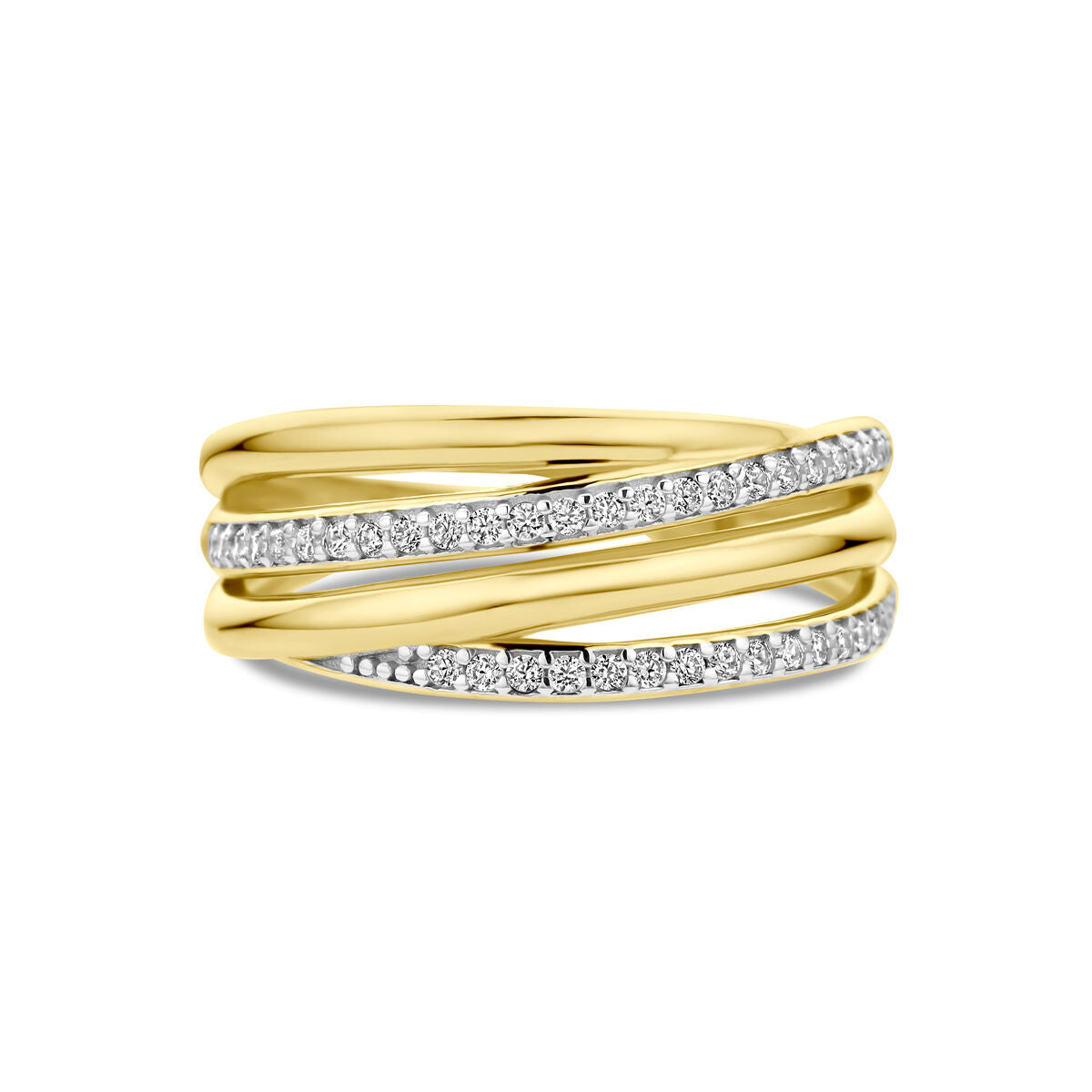 Ring zirkonia bicolor gestift 14K geelgoud