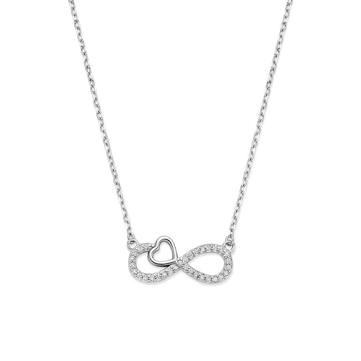 Collier zirkonia infinity en hartje 41 - 43 - 45 cm zilver