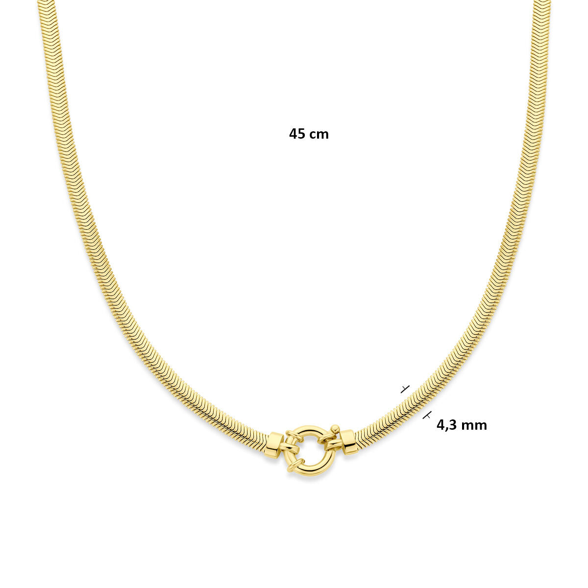 Fantasy Collection Collier slang plat met groot veerslot 4,3 mm 45 cm 3 micron zilver verguld (geel)