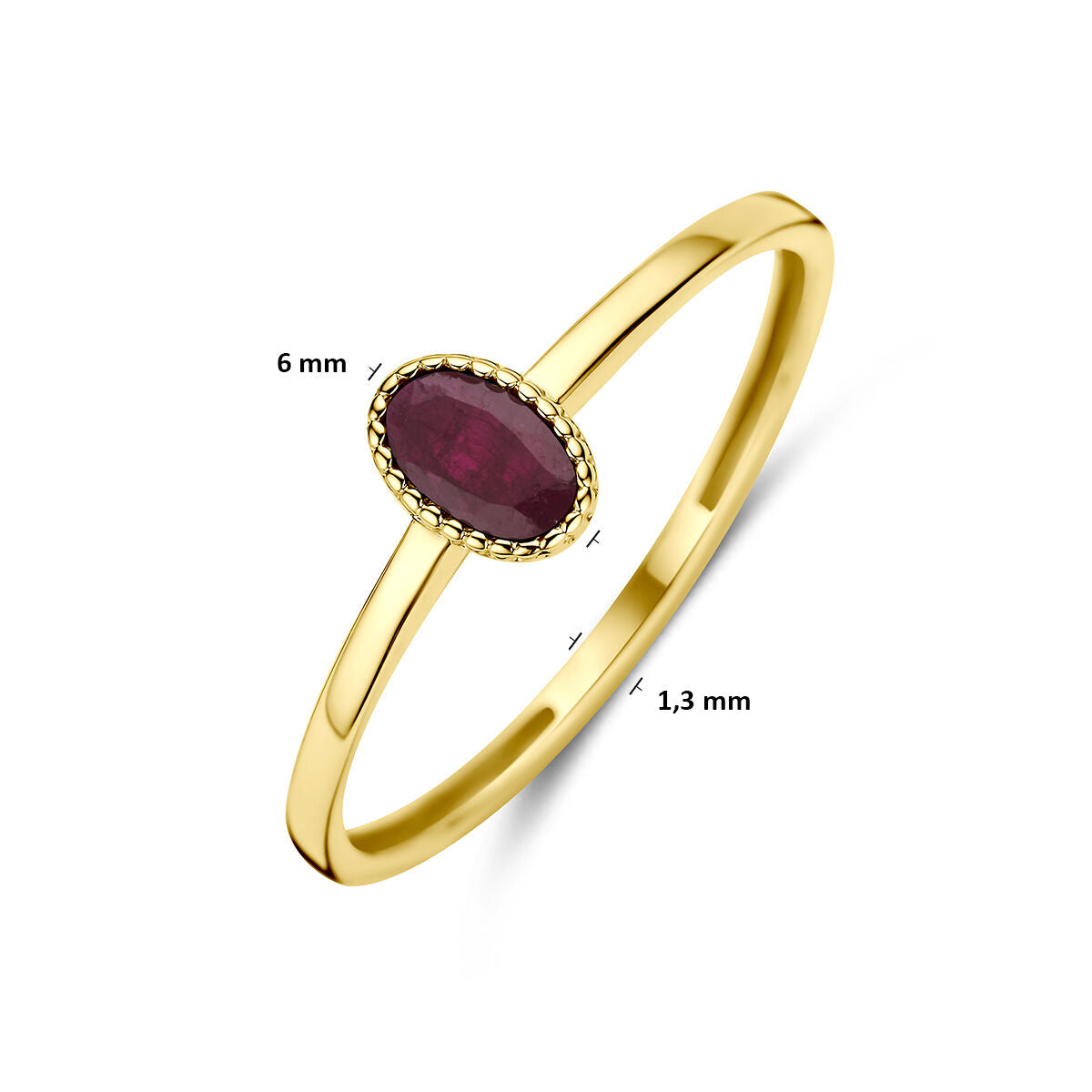 Ring robijn 14K geelgoud rood