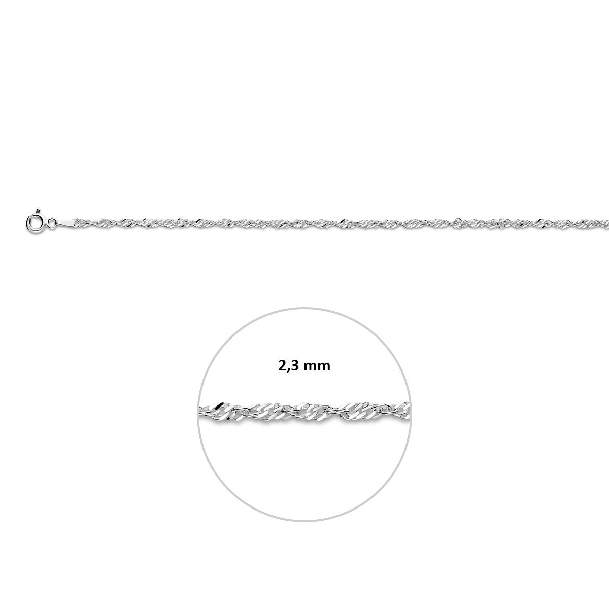 Collier singapore 2,3 mm zilver