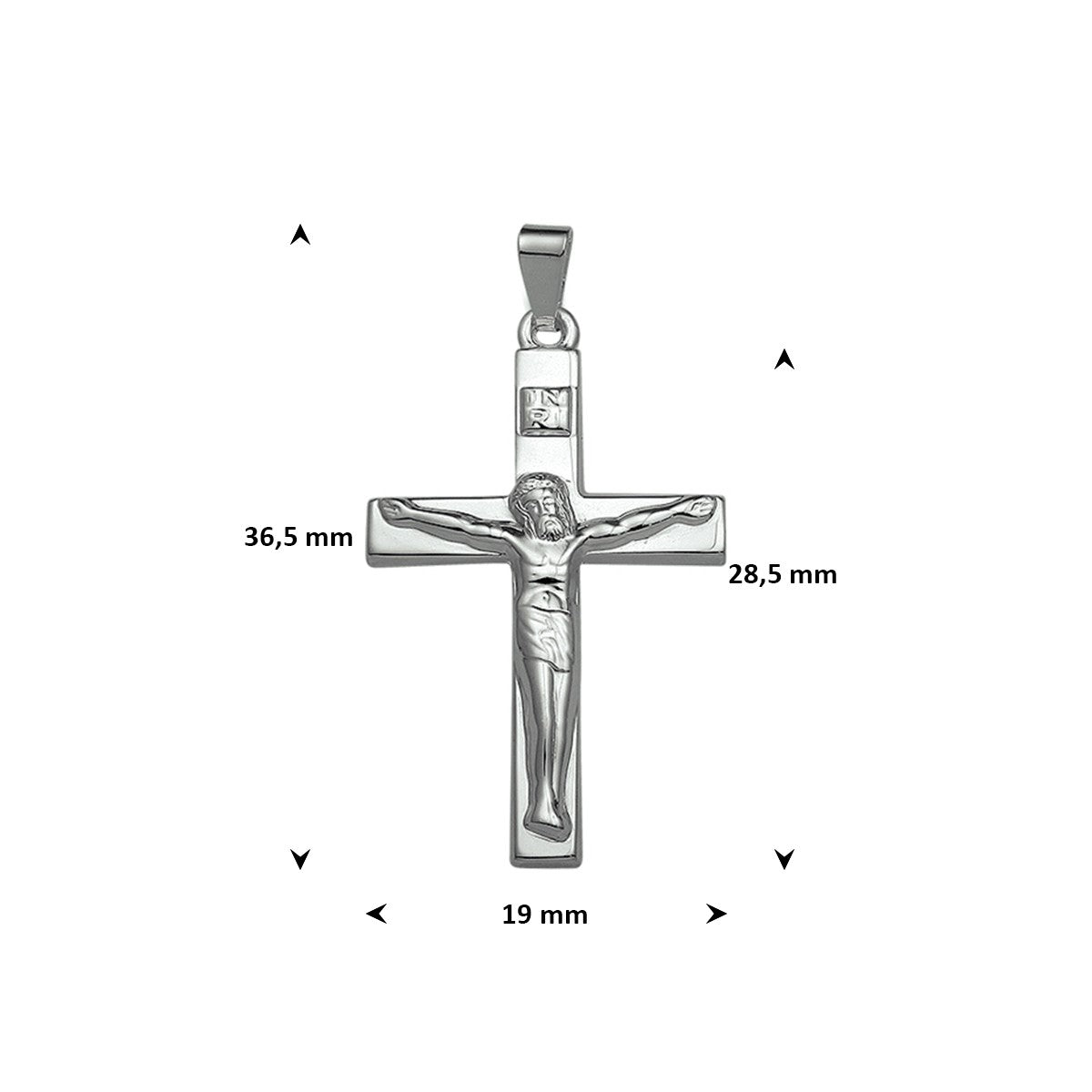 Hanger kruis en corpus 28,5 mm zilver