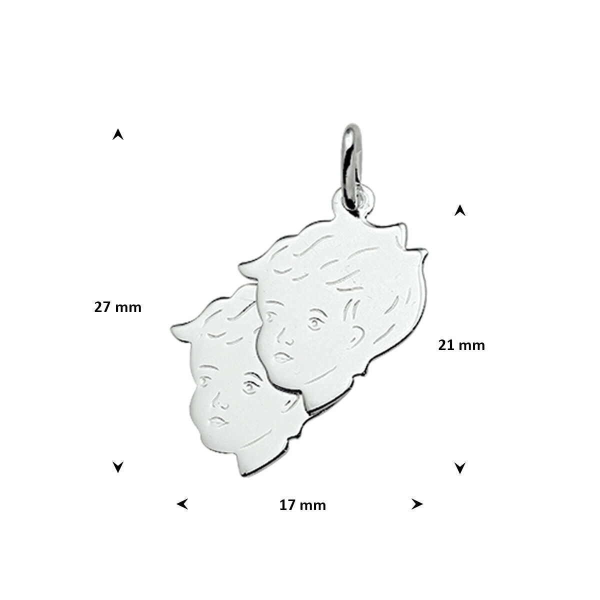 Hanger kinderhoofdjes 21 mm zilver