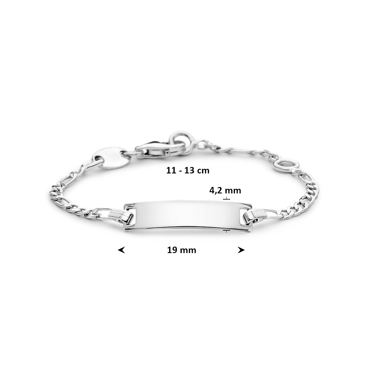 Graveerarmband figaro plaat 4,2 mm zilver wit