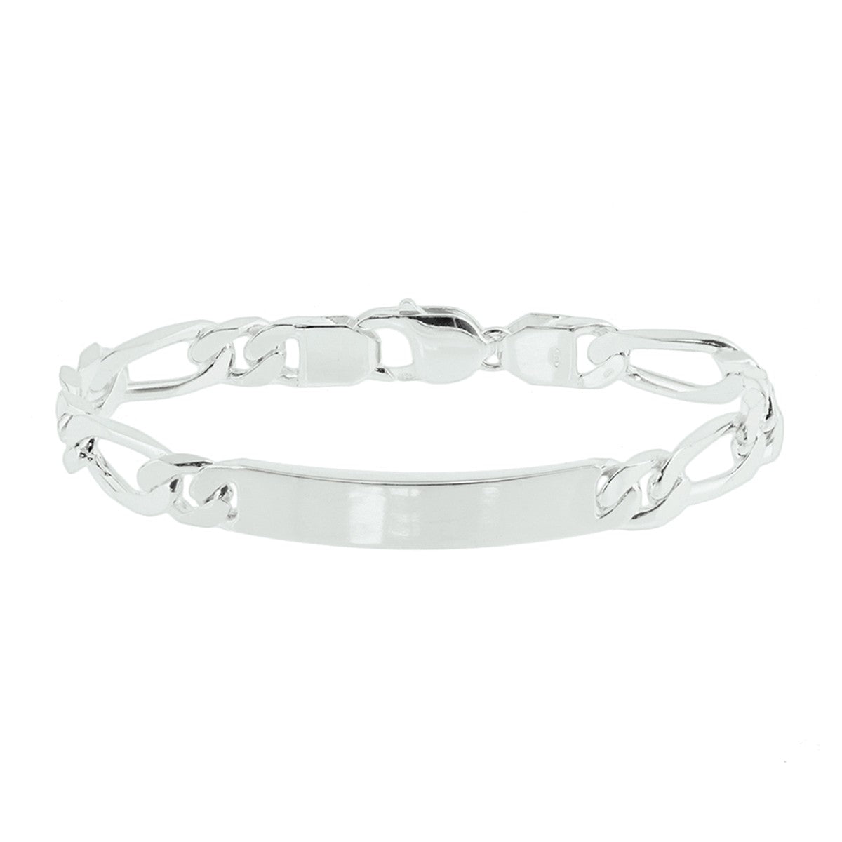 Zilver Wit Graveerarmband Figaro Plaat 8 Mm 21 Cm 1005729 - PansiteNederland.nl