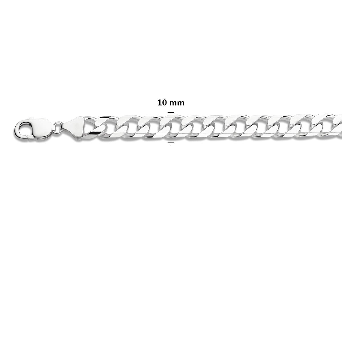 Collier gourmette 8 zijdes geslepen 10 mm zilver