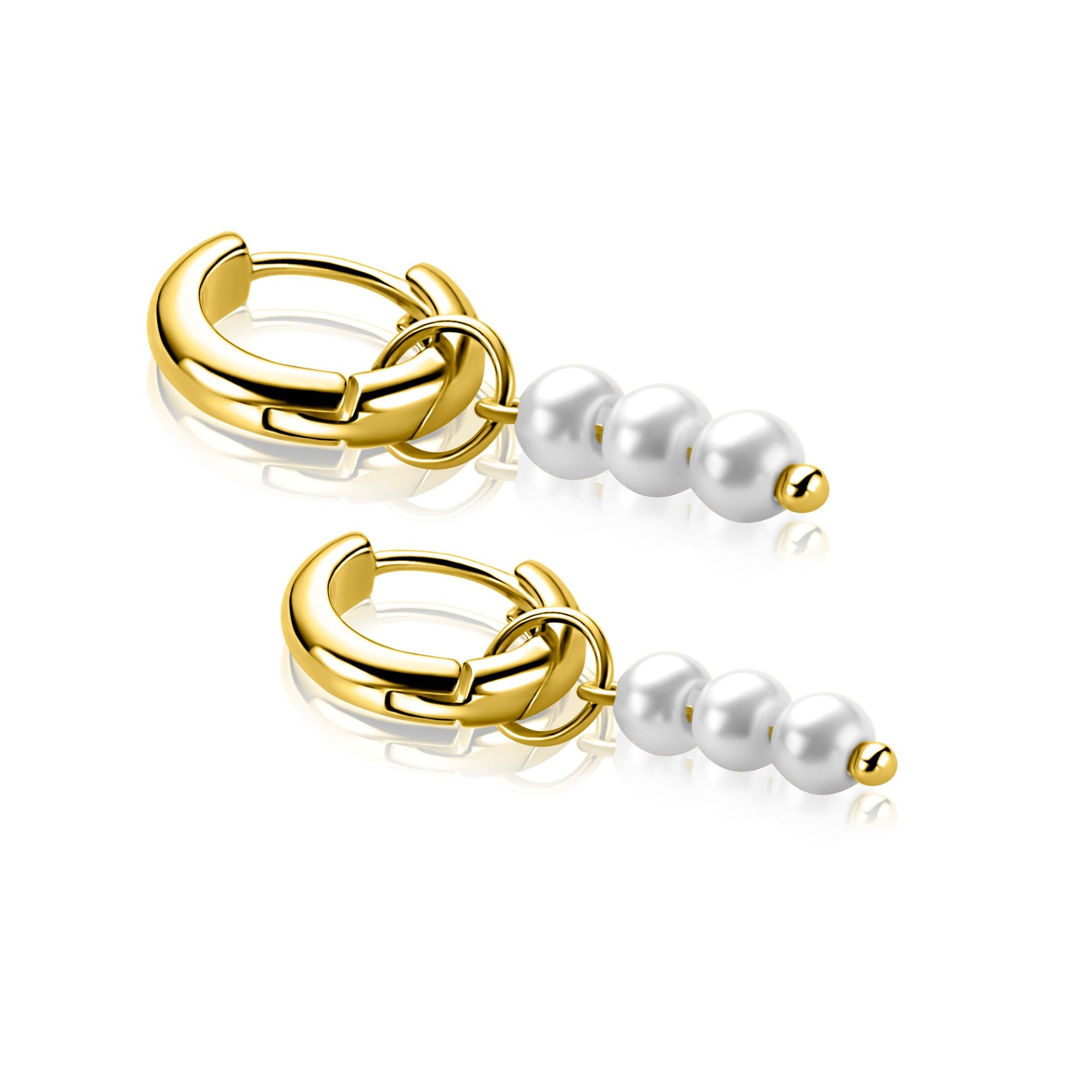 ZINZI gold plated zilveren oorbedels met 3 witte pareltjes 12mm ZICH2734Y (zonder oorringen) - PansiteNederland.nl