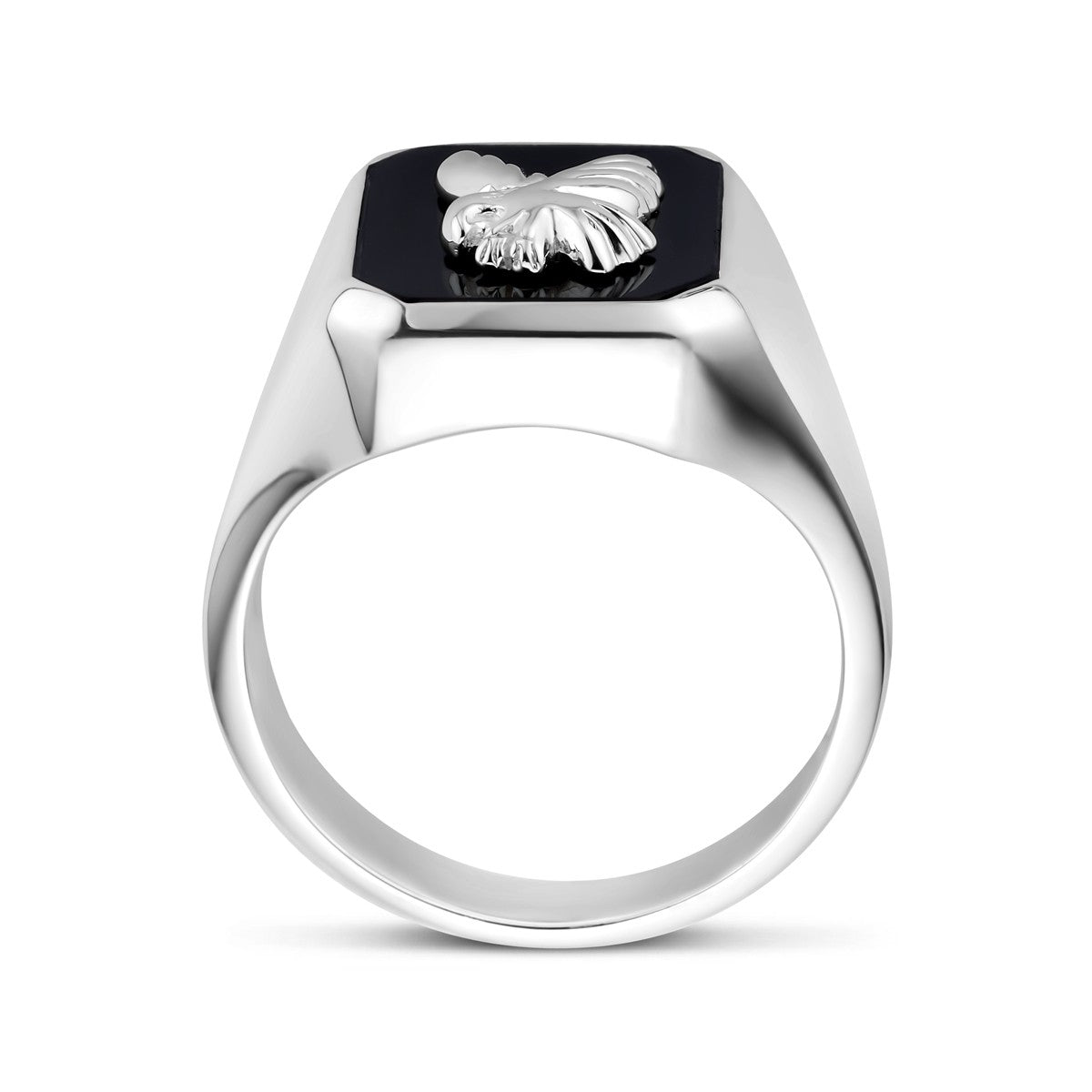 Zegelring massief adelaar onyx zilver