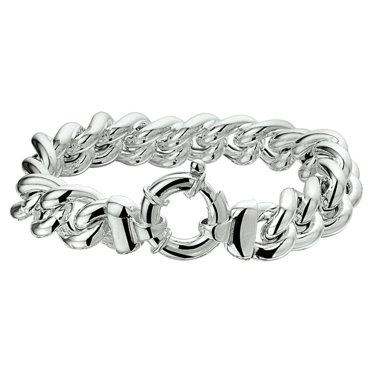 Zilver Wit Armband Gourmette 14 Mm 21 Cm Met Groot Springslot 1015511 - PansiteNederland.nl